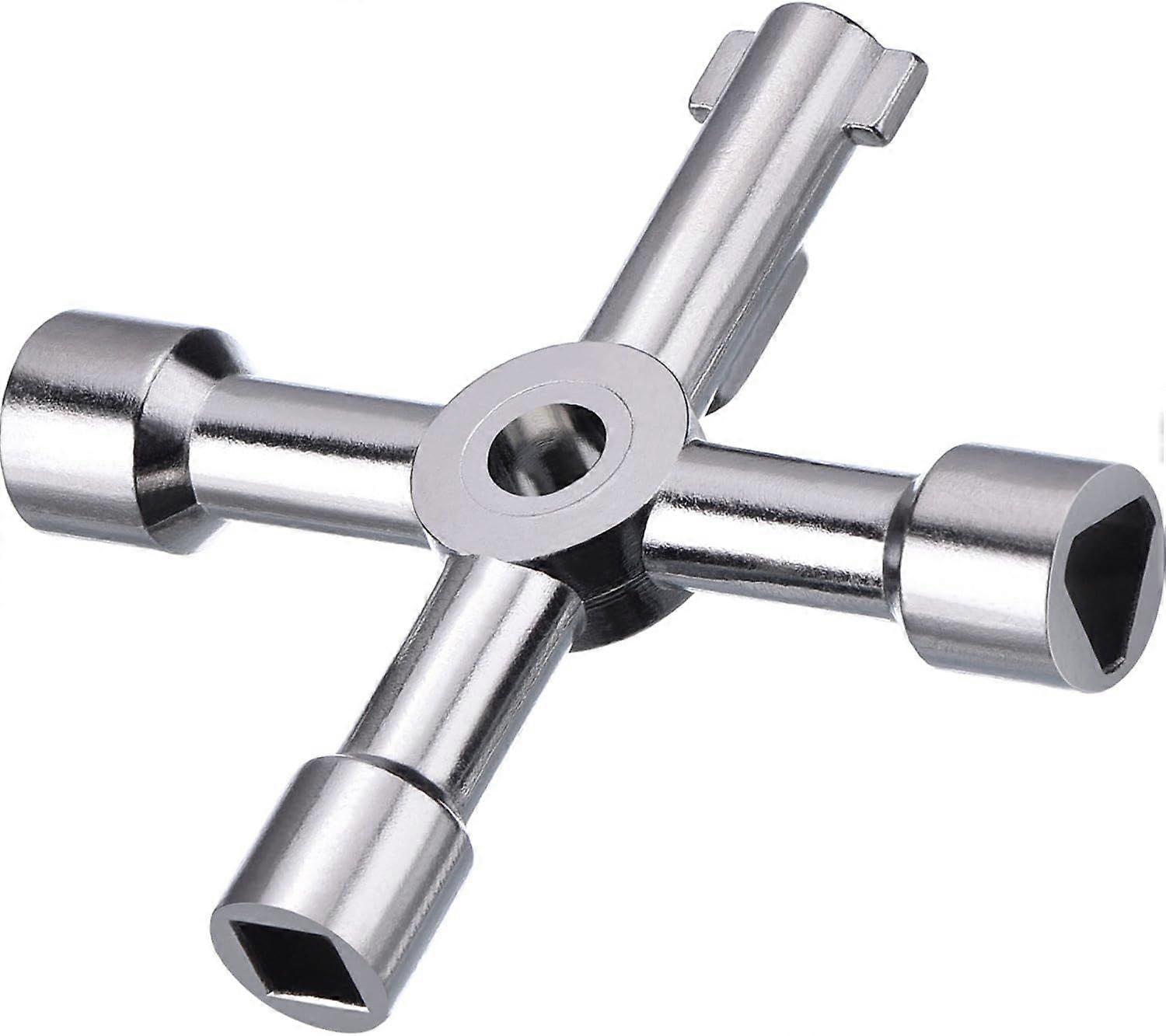 4-Way Multi-Function Utility Key, Silver Compatible with Gas, Water, Electric Boxes, Cabinets