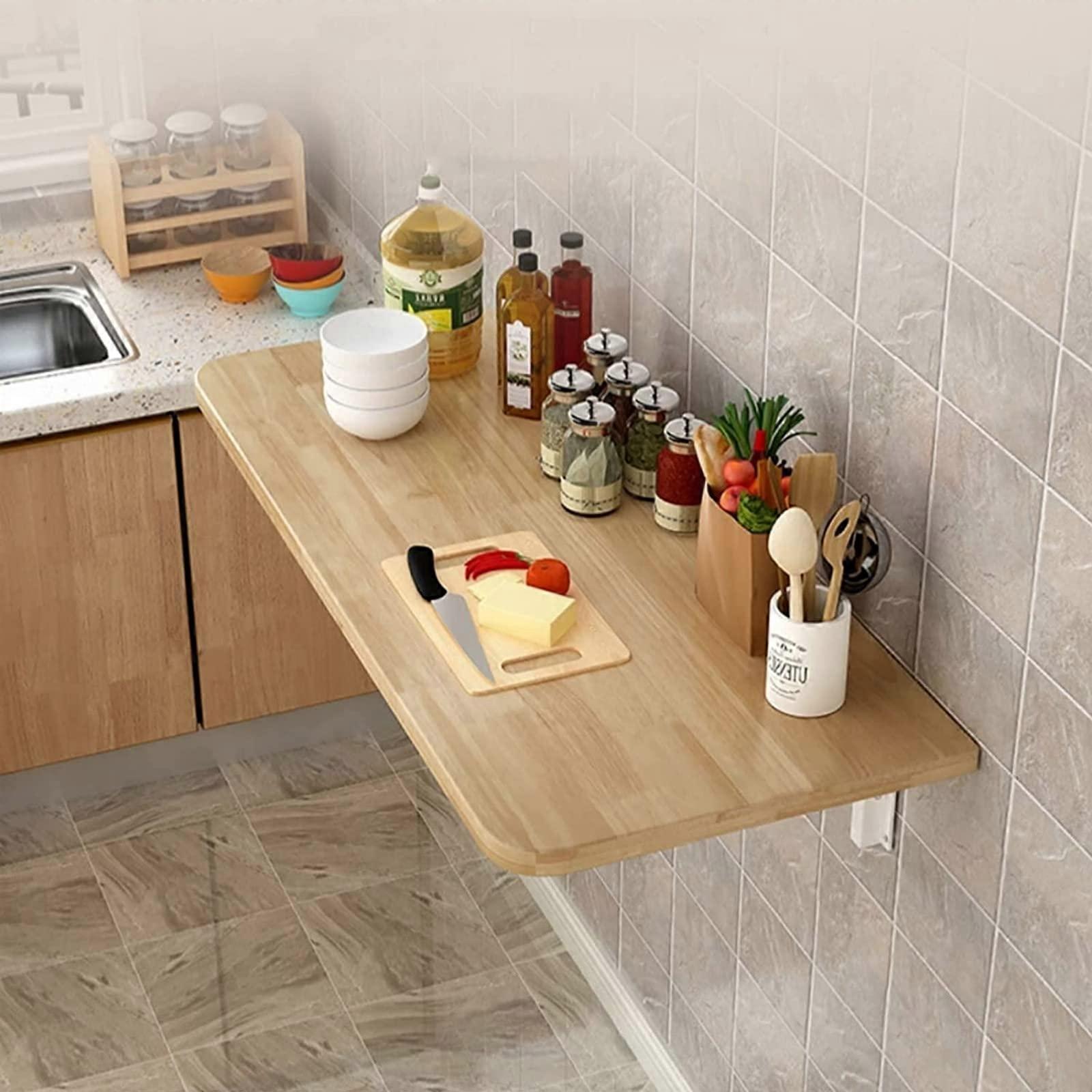 Wall Mounted Folding Table with Drop Leaf, Space Saving Fold Down Dining Table for Kitchen or Home Office