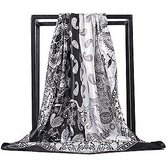 Womens Silk Scarf Belt Pattern Large Square Satin Headscarf Headdress 35", A-1