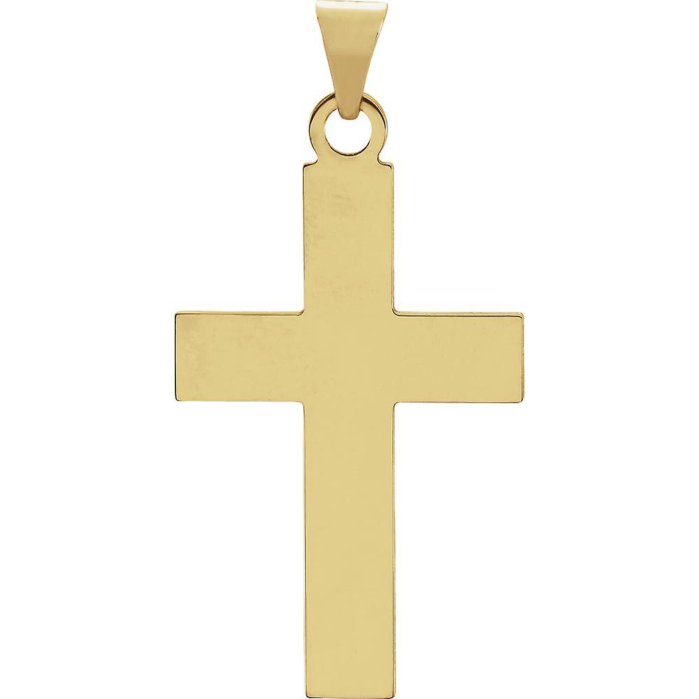 14Kイエローゴールド宗教信仰クロスペンダントネックレス28x18mm-女性用ペンダント - 1.8グラム
