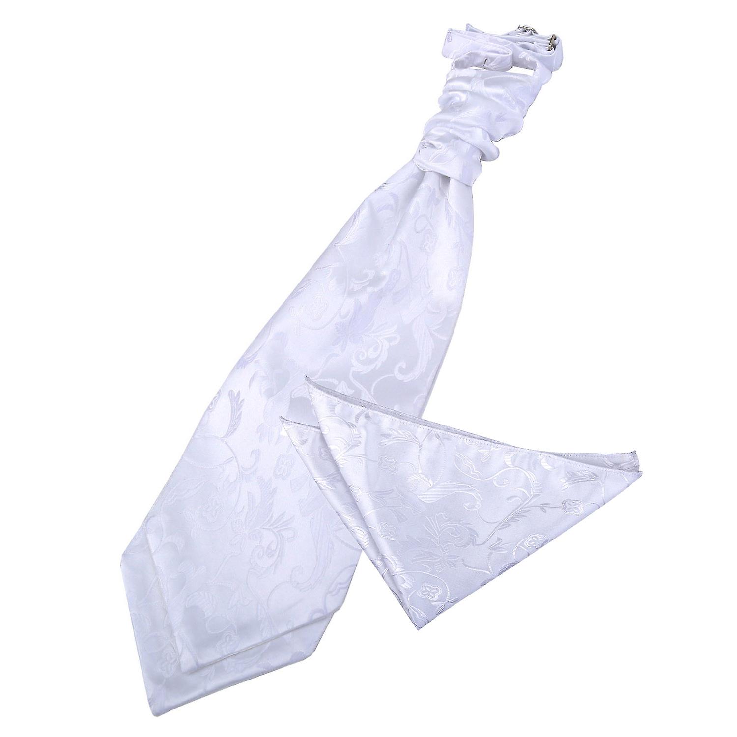 White Floral Wedding Cravat and Pocket Square Set