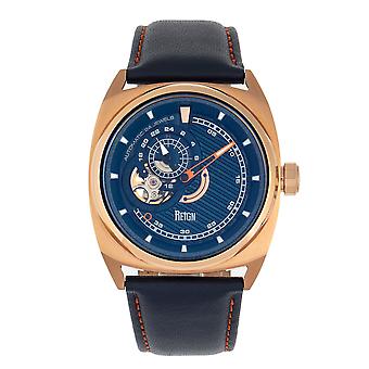 Reign Astro semi-Skeleton nahka-Band Watch-nousi kultaa/Navy