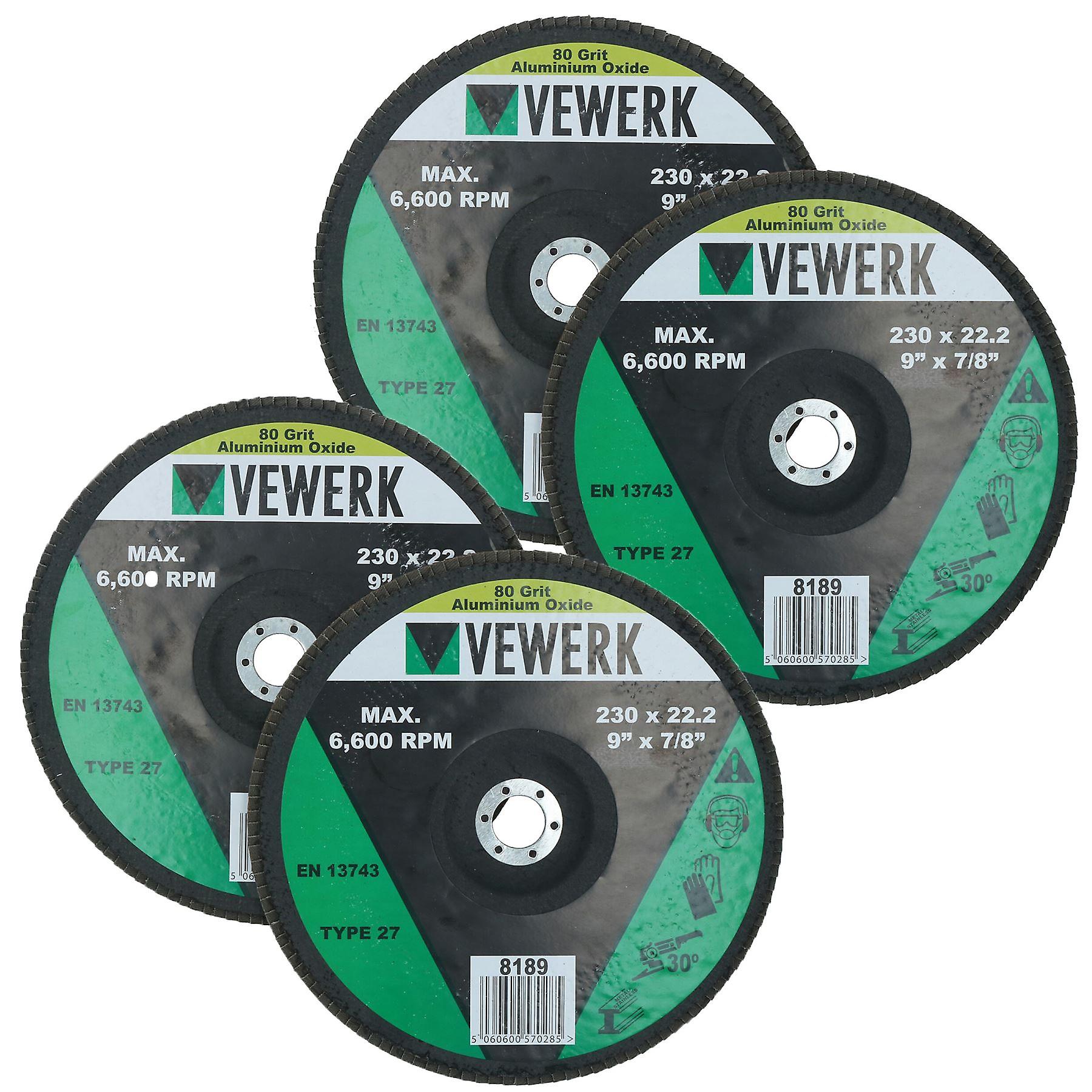 80 Grit Flap Discs Sanding Grinding Rust removing for 9" (230mm) Grinders 4 Pack