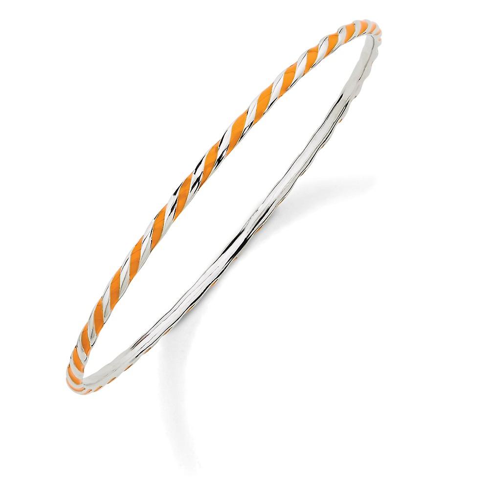 925 Sterling Silver Polished Stackable Twisted Orange Enamel Bangle Bangle Bracelet for Women