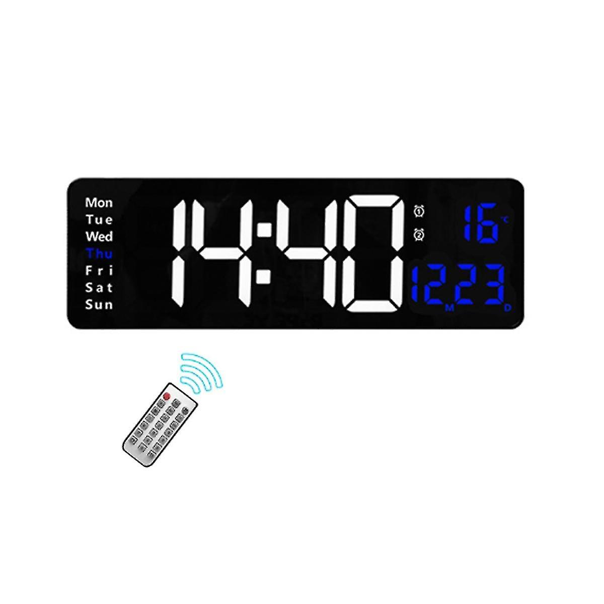 16inch Led Digital Wall Clock- Alarm Clock/temp/date/week/timer Remote Adjustable For Home/gym/office-blue Lights