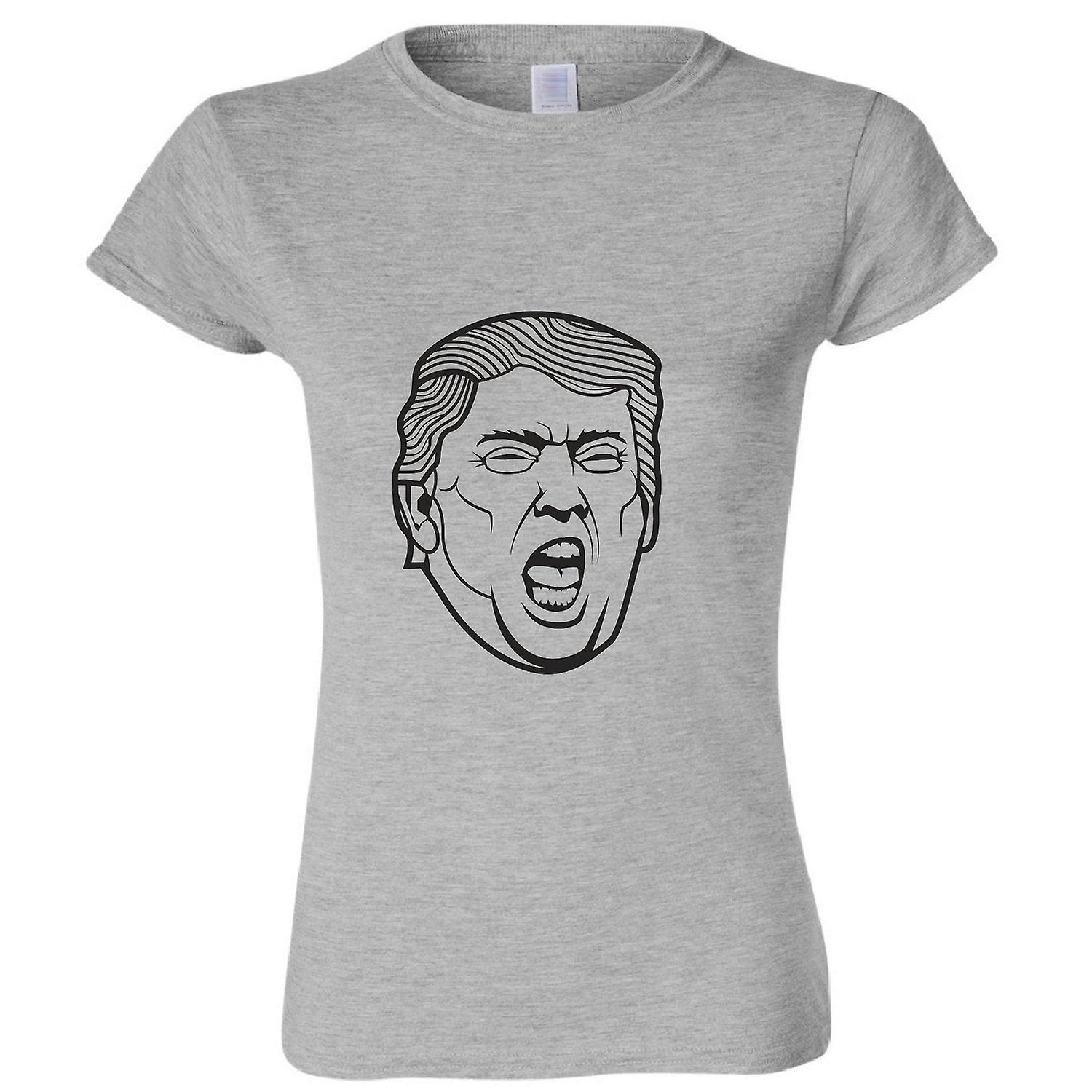 Funny Usa President Donald Trump Shout Face Ladies Women T Shirt Tee Top