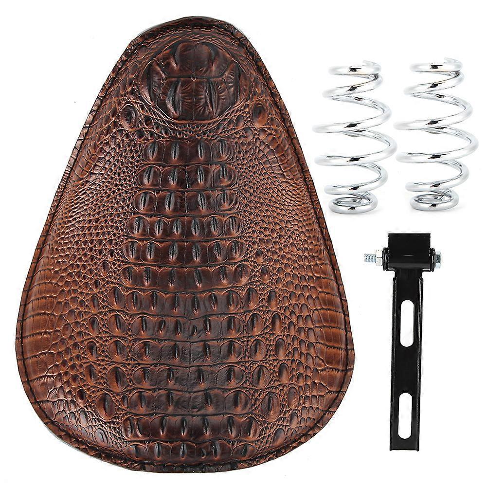 Vintage Motorcycle Seat Brown Crocodile Pattern Leather Solo Spring Saddle Cushion Durable Stylish Design Easy Installation For Custom Modification