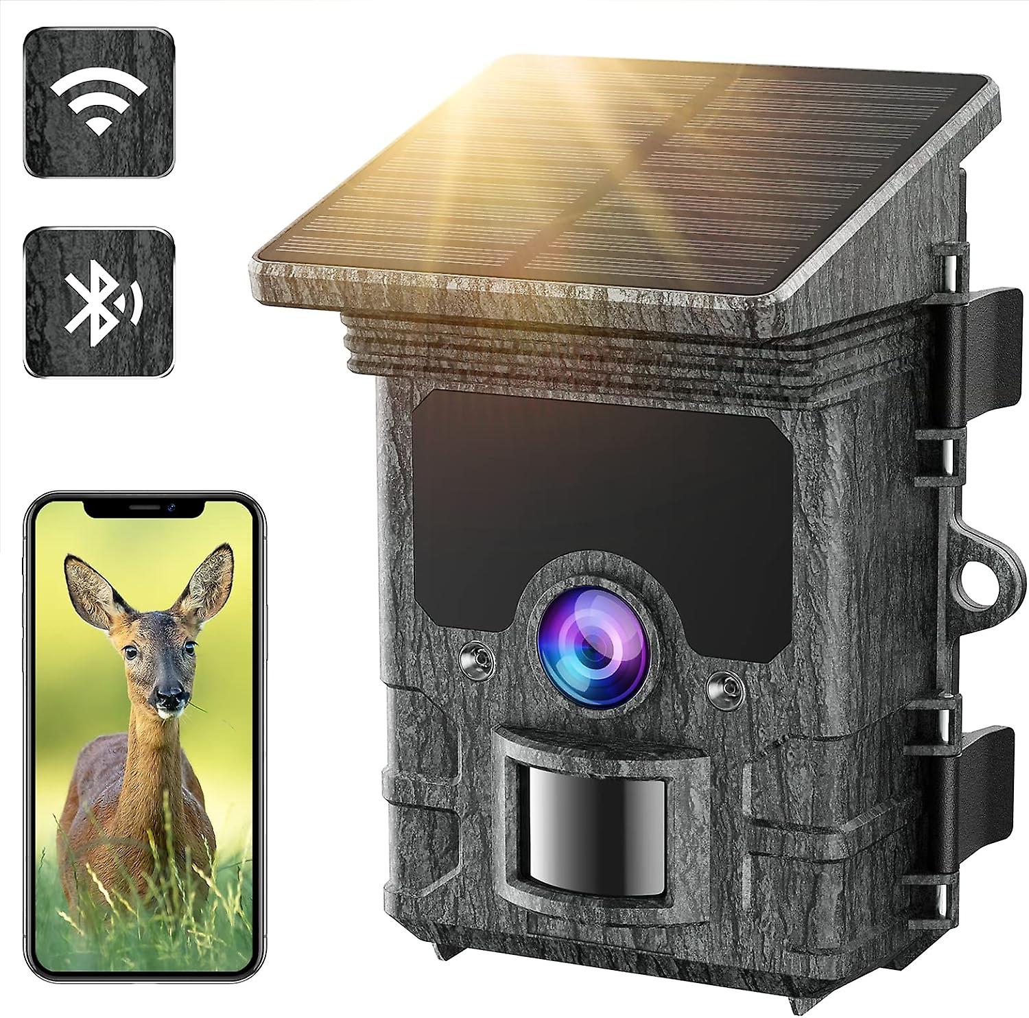 ソーラー4K WiFi Bluetoothハンティングカメラ46MPトレイルカム野生動物ゲームナイトビジョン