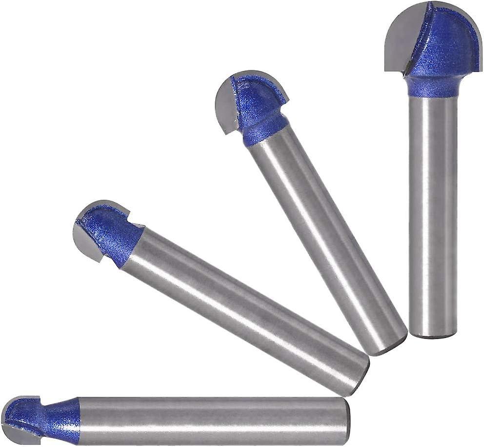 4pcs 6.35mm Round Nose Core Box Router Bits 6.35mm, 7.94mm, 9.52mm, 12.7mm Wood Milling Cutting Tool