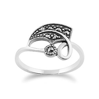Art Nouveau Style Round Marcasite Leaf Wrap Ring in 925...