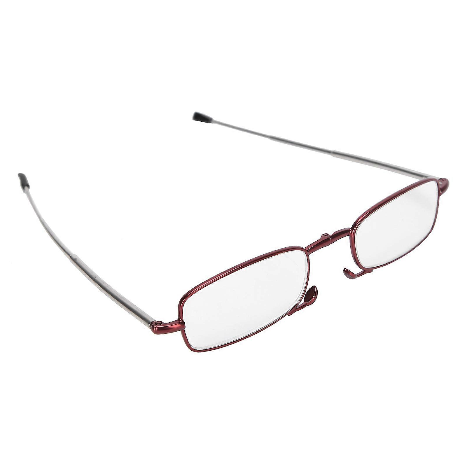 Foldable Stainless Steel Reading Glasses +4.00 Red Square Frame