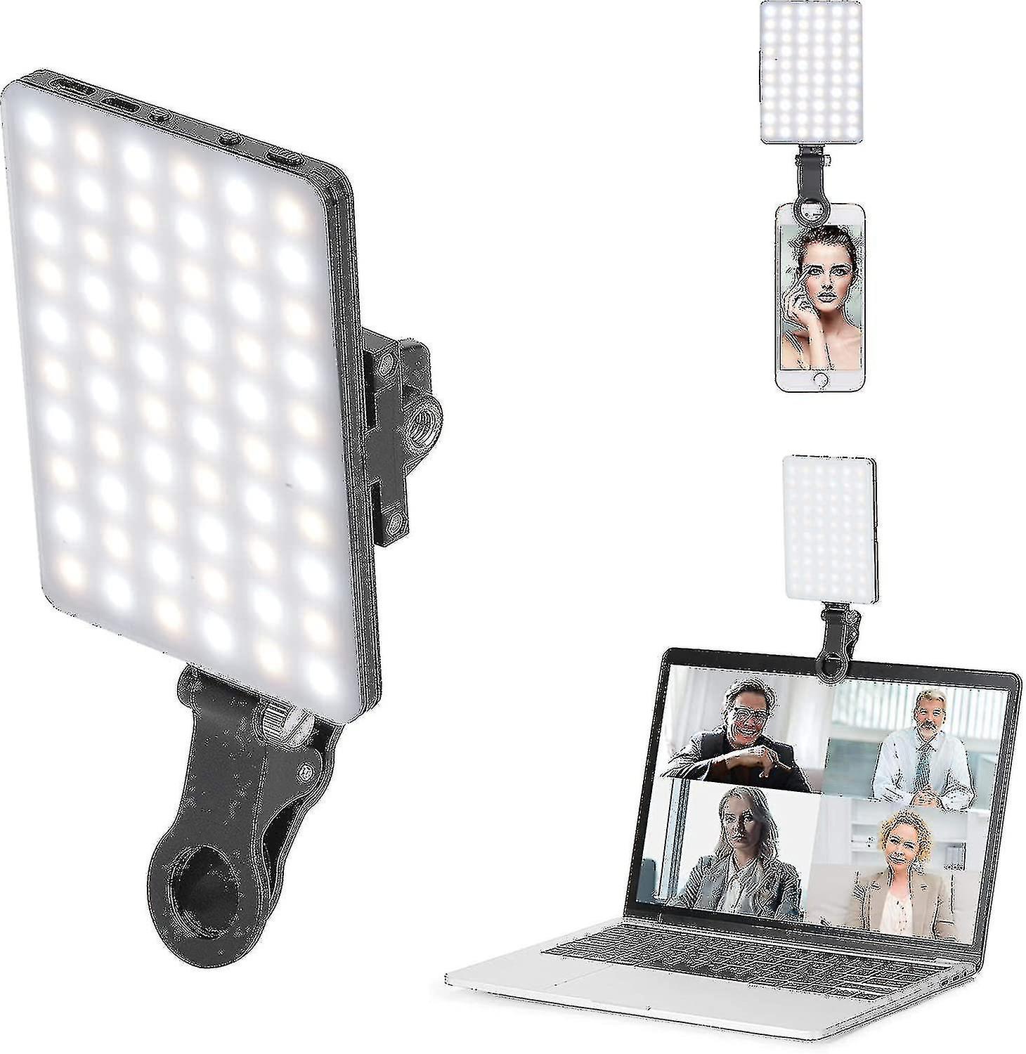 Newmowa 60 Led High Power Rechargeable Clip Fill Video Light With Front & Back Clip, Adjusted 3 Light Modes For Phone, Iphone, Android, Ipad, Laptop