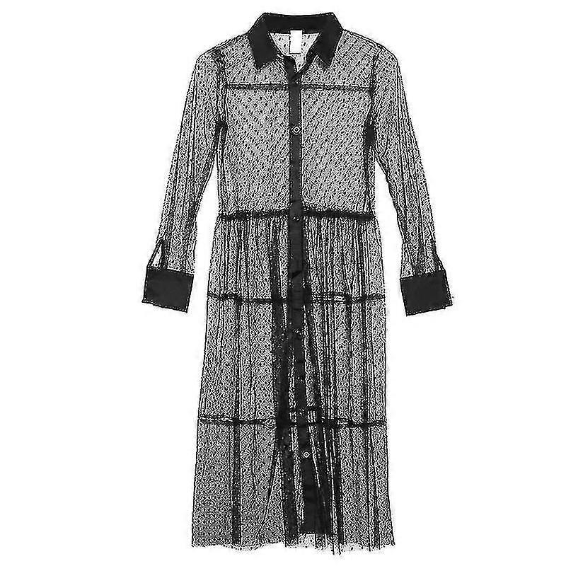 Womens A Dot Transparent Sheer Mesh Maxi