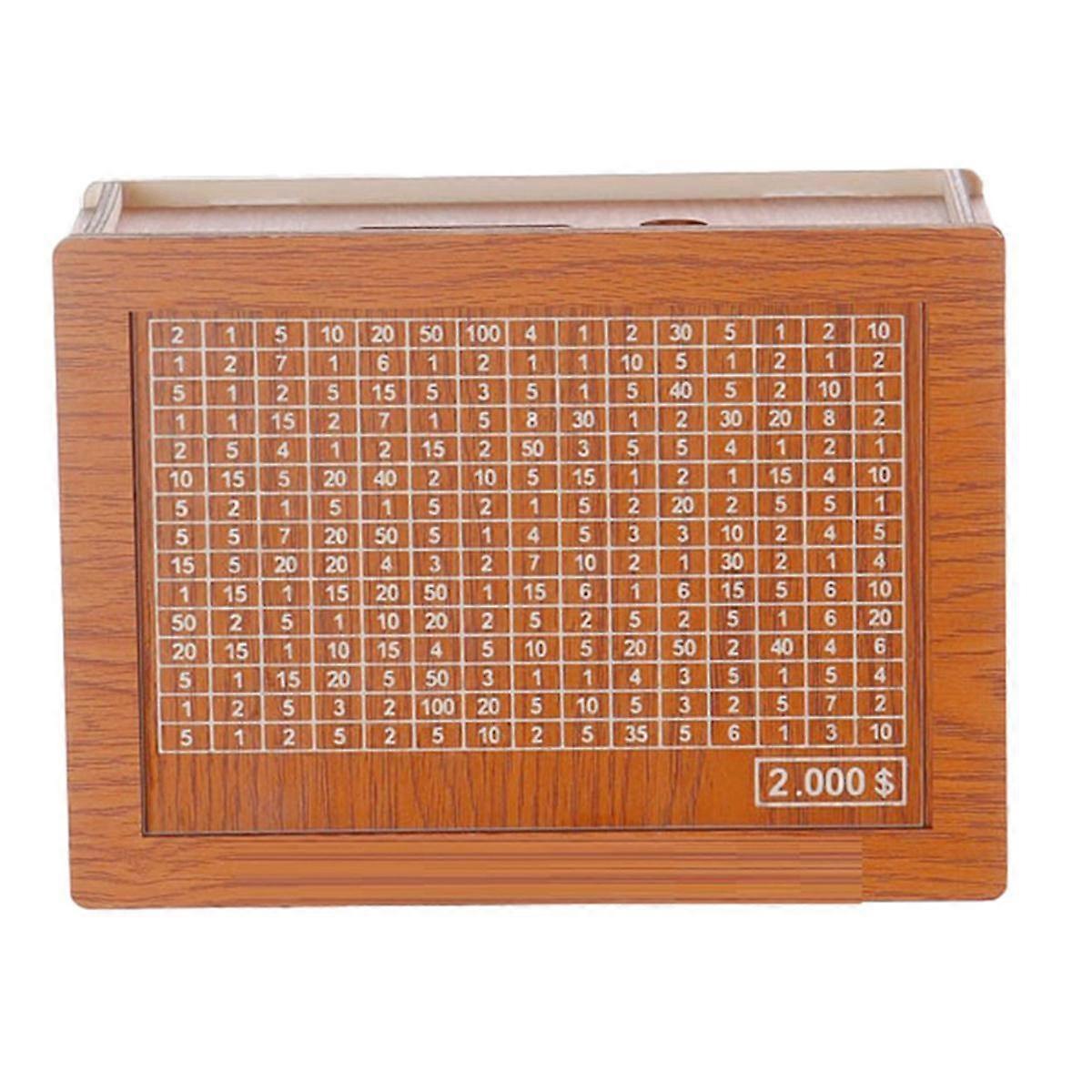 Money Saving Box, Wooden Cash Vault for Kids and Adults, Reusable Money Box with Countdown and Money Target, Challenge B