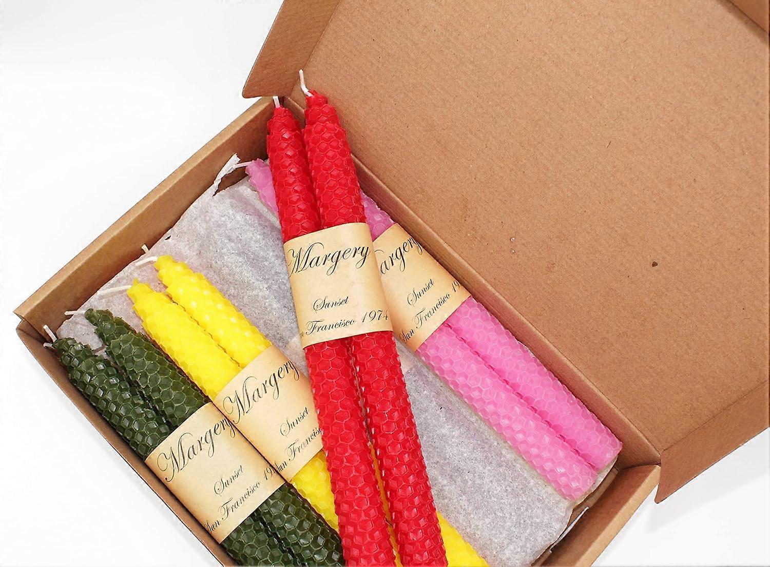 Smokeless Handmade Beeswax Organic Non-Toxic Yellow & Multi Color dripless Candle Sticks 4-Pack Non Scented