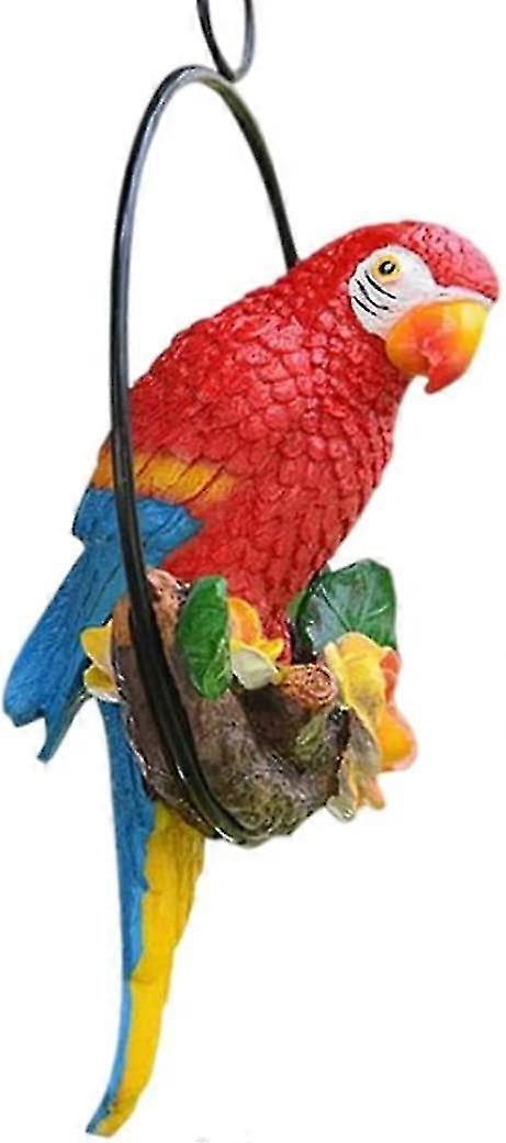 Garden Bird Habitat Statue Round Parrot Sculpture Macaw Statue Red
