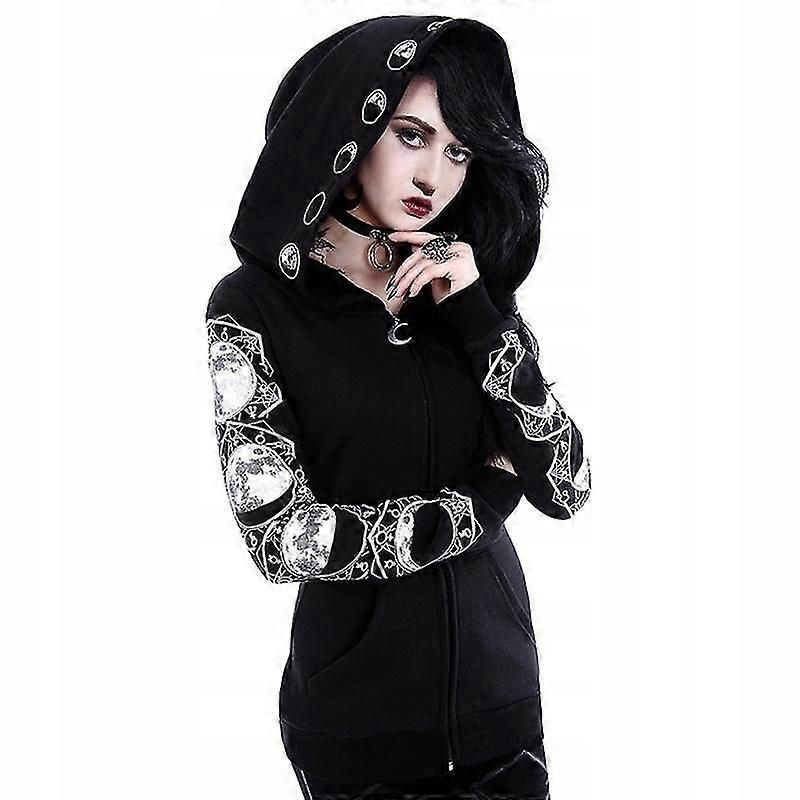 Zipped Sweatshirt With Hood In Gothic Style