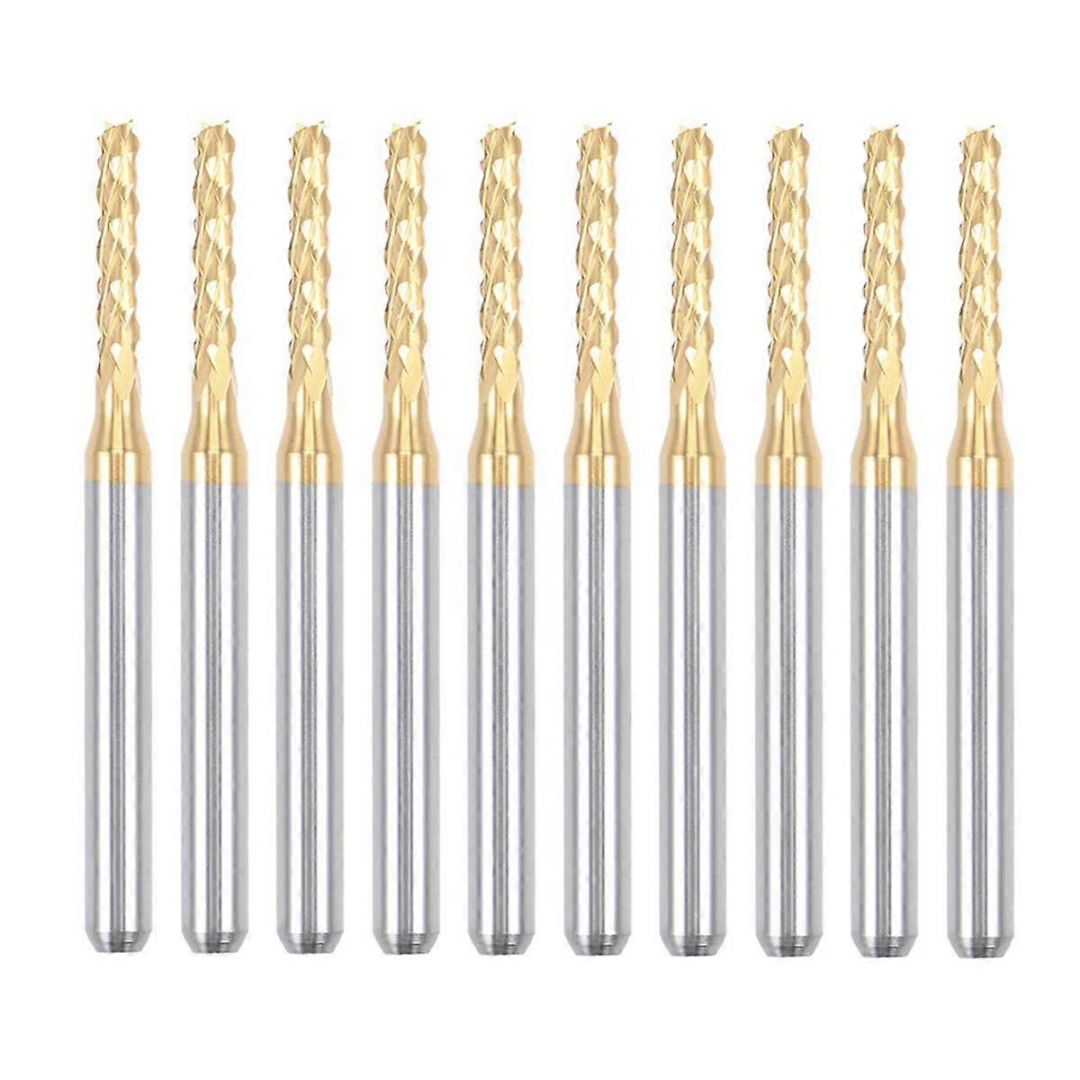10PCS Titanium Coat Carbide End Mill Engraving Milling Cutter CNC Router Bits for PCB Machine, 1/8 Inch Shank 2Mm