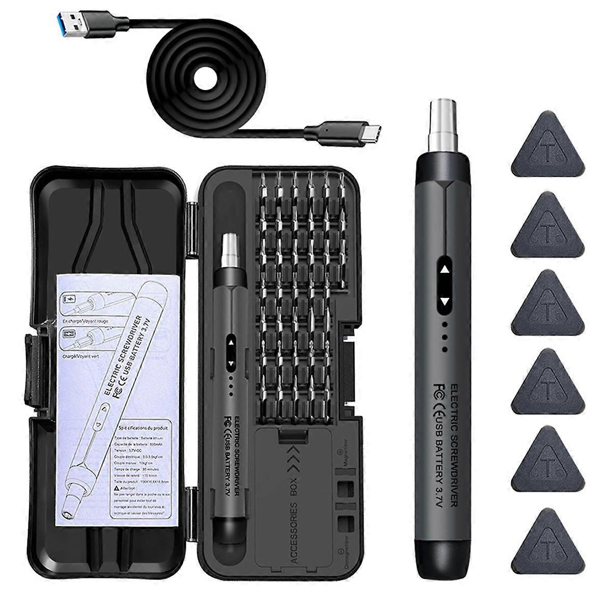 Electric Screwdriver Set Precision Power Tool Kit Rechargeable Wireless Mini Small Bits for Mobile Cell Computer Gray
