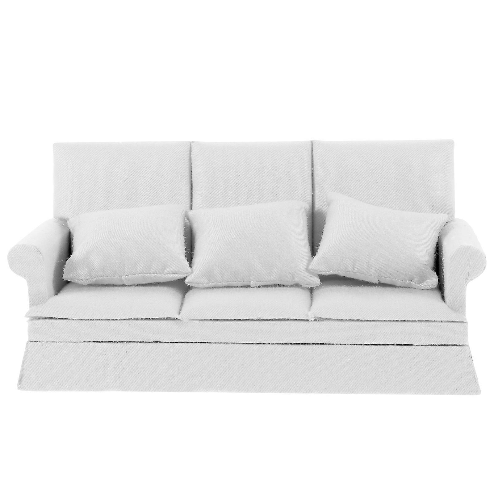 1 Set Doll House Miniature Sofa Model Sofa Prop Couch Decoration with Throw Pillow
