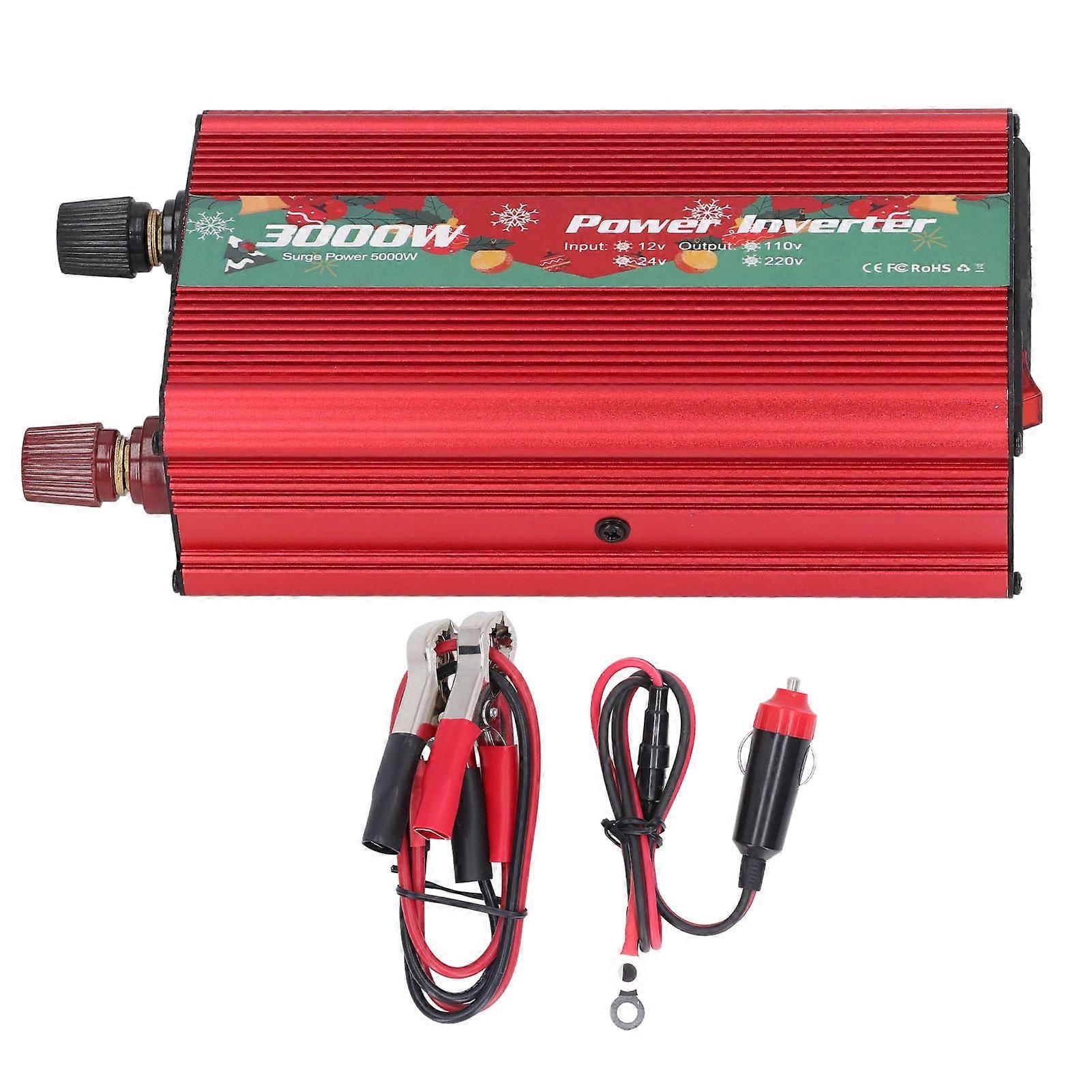 Power Inverter Aluminum Alloy DC12V to AC Power Low Noise Sine Wave Inverter for Multipurpose Charging 3000W Red 220V 50Hz