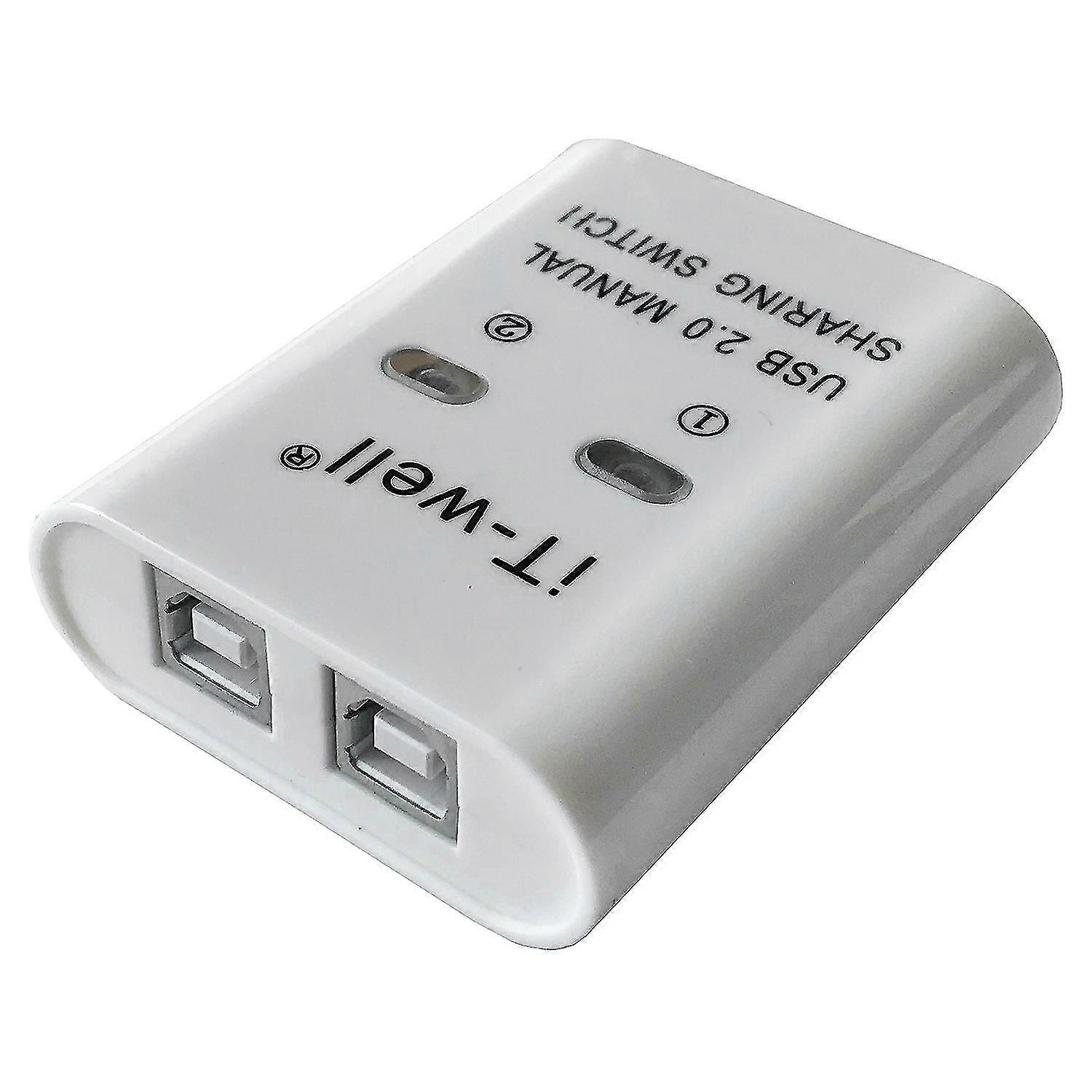 iT-well USB Printer Sharing Device, 2 In 1 Out Printer Sharing Device, 2-Port Manual kvm Switching Splitter Hub Converter White