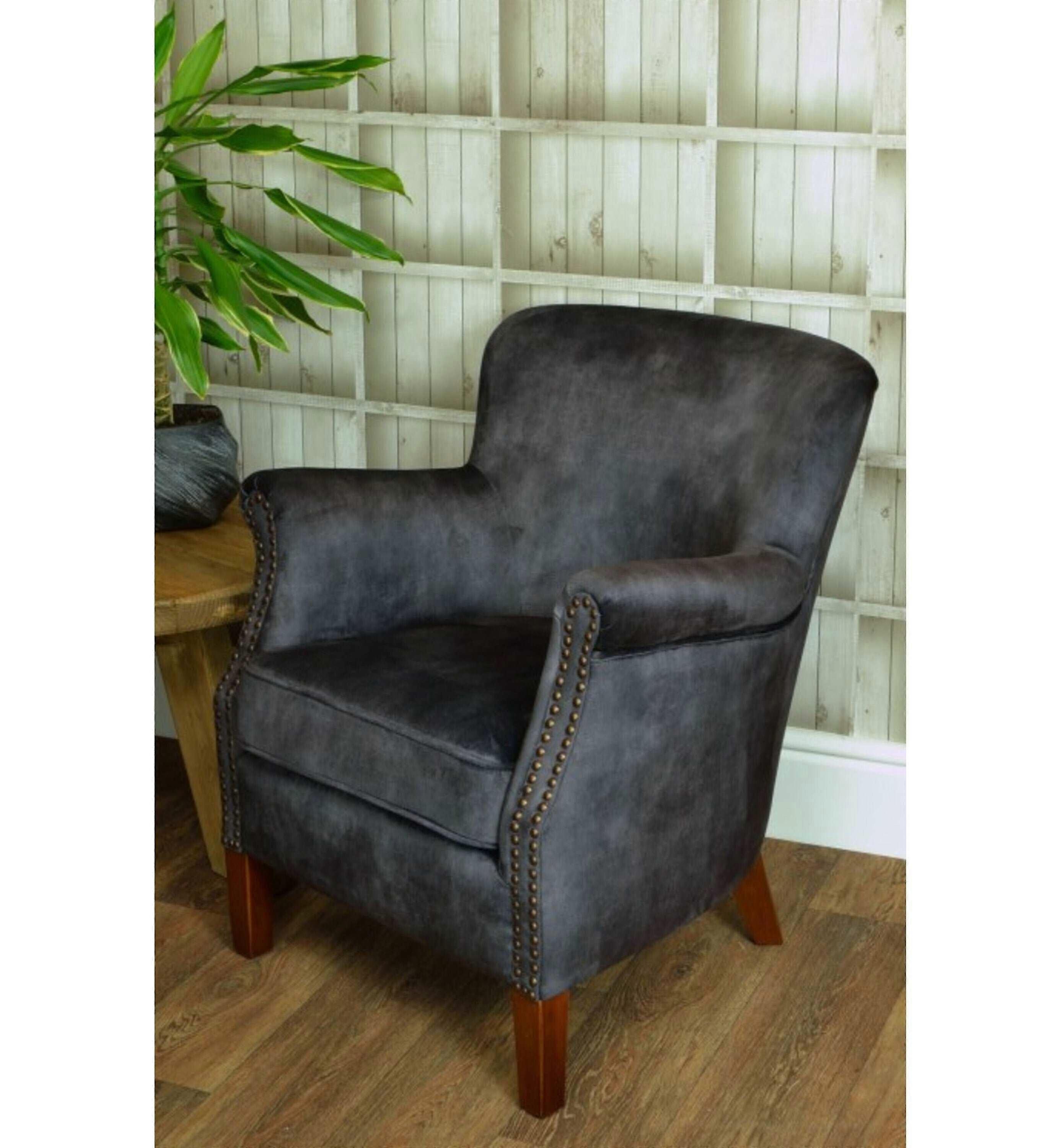 Dark Grey Velvet Armchair