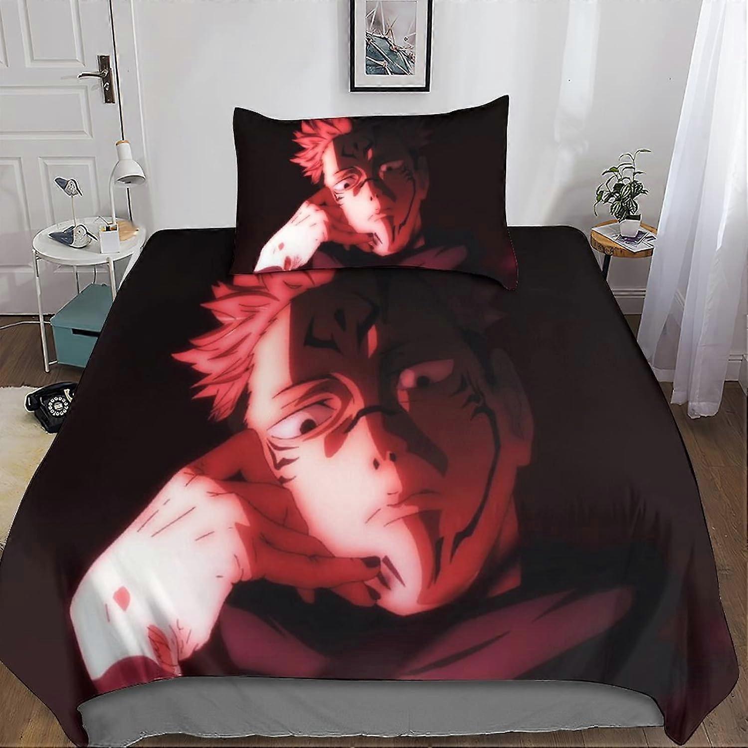Jujutsu Kaisen Bedding Set Parts Witchcraft Line Duvet Cover D Pattern with Zipper Closure Hypoallergenic Microfiber with Pillowcases for A 135*200 CM