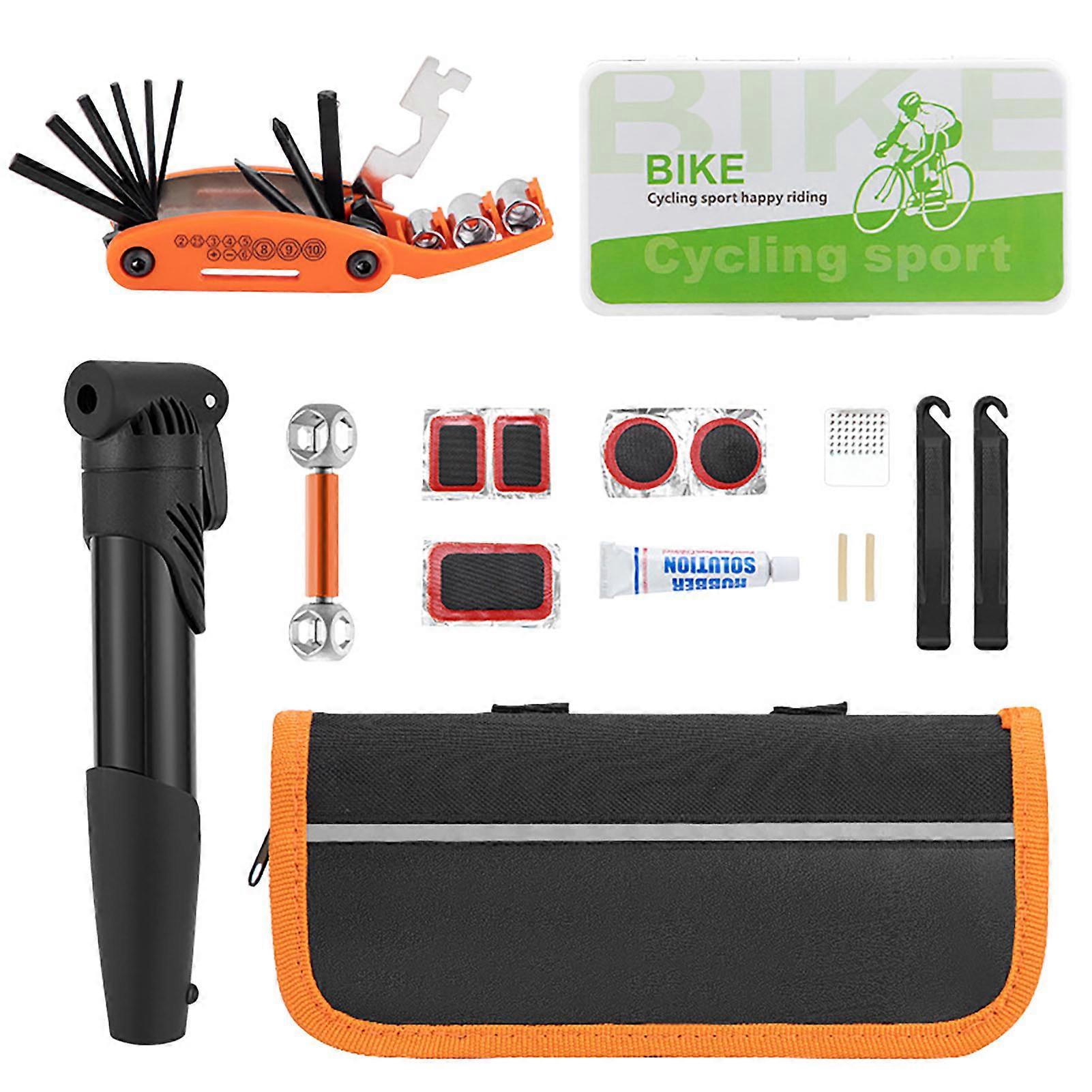Bicycle Repair Bag With Tire Pump Bicycle Tire Pump Patches Puncture Repair Kit for Camping Travel Essential