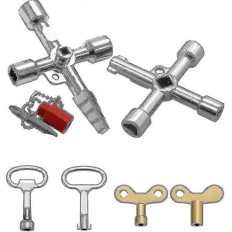 Ways Multifunction Wrench 6 Pieces, Triangle Wrench Faucet Switch Wrench Universal Cross Key Master Key, For Water Meters Radiators Gas Meters El