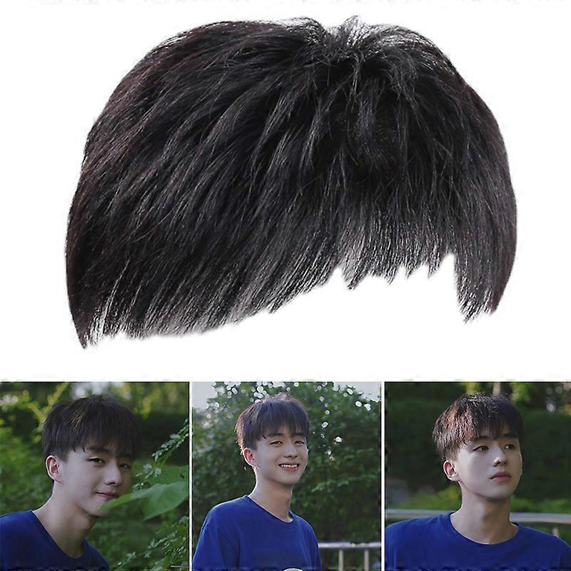 Male Clips-On Short Hair Wig Head Top Replacement Blocks Effectively Covering
