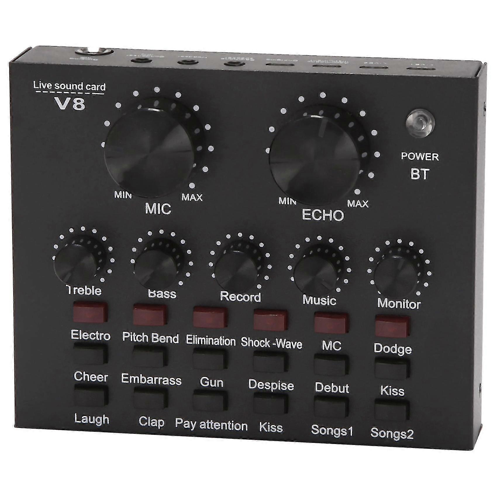 V8 Carte son Audio Set Interface Externe USB Live Microphone Carte Son Fonction Bluetooth pour Co