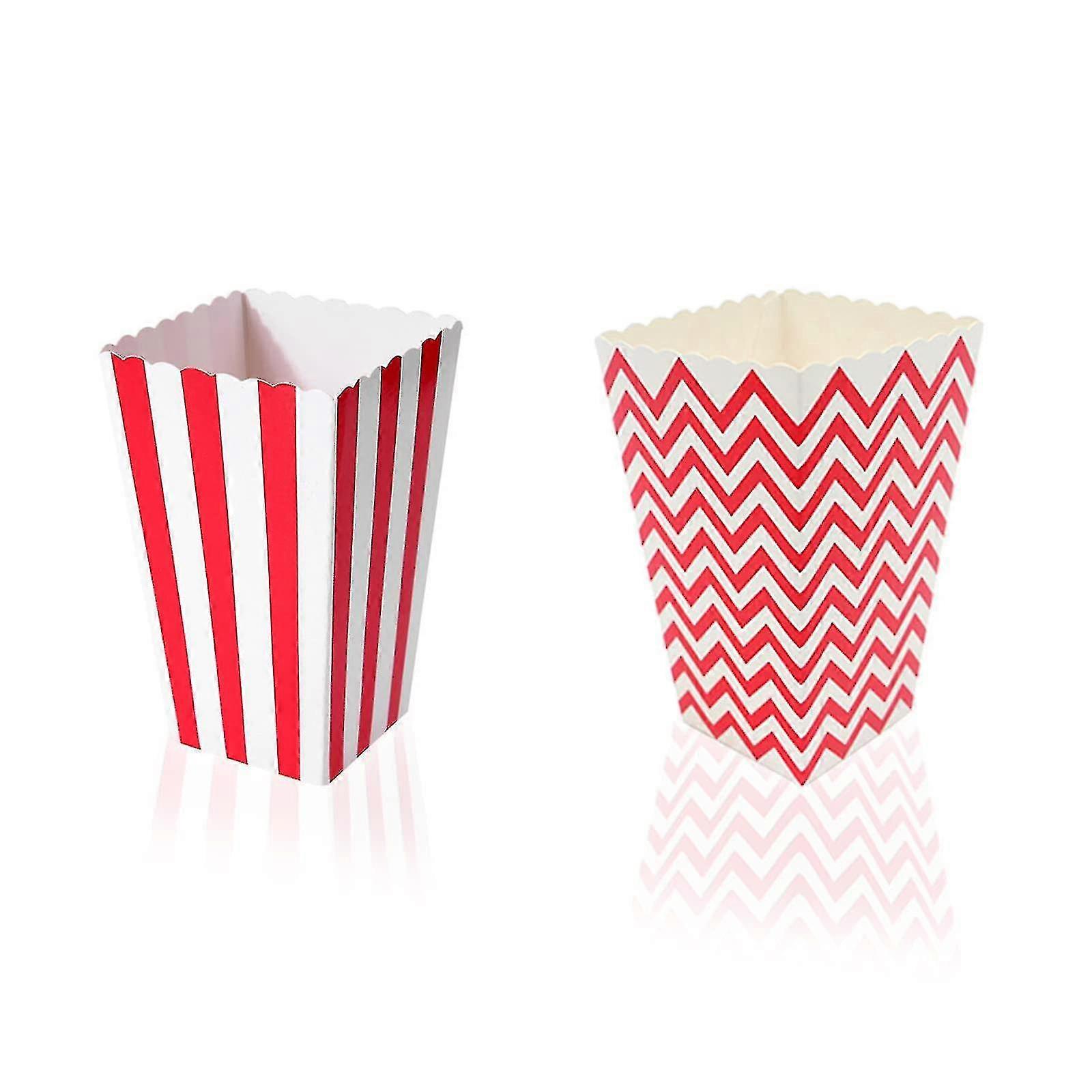 Popcorn Boxes, 20 Pack Popcorn Bags Cardboard Candy Container, Red White Striped Wave Cardboard Movie Style Popcorn