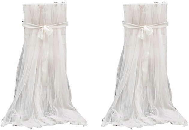 2個チュールチェアカバーロングボウタイメッシュふわふわチュチュチェアスカートスリップカバーブライダルシャワーウェディングベビーシャワー装飾用(ホワイト)