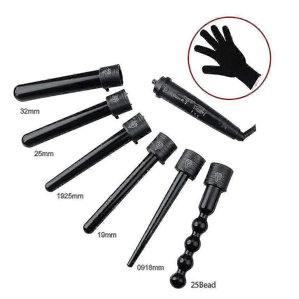 Curly Hair Stick Set With 6 Interchangeable Ceramic Buckets And Heat Resistant Gloves