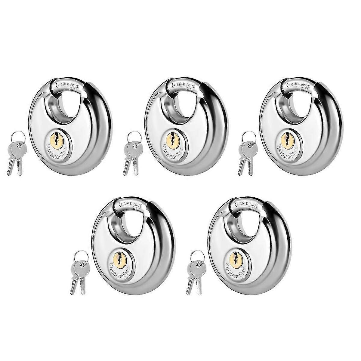 5-pack Disc Lock Padlock With Key,waterproof And Rustproof Storage Lock Ideal For Storage Unit Gate