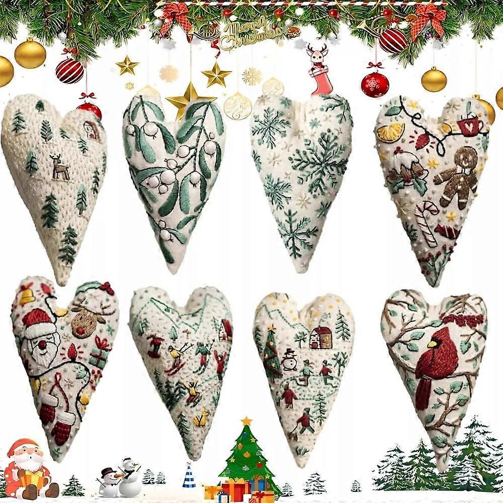 DIY hjerte broderi juledekoration, jul hjerte broderi kit