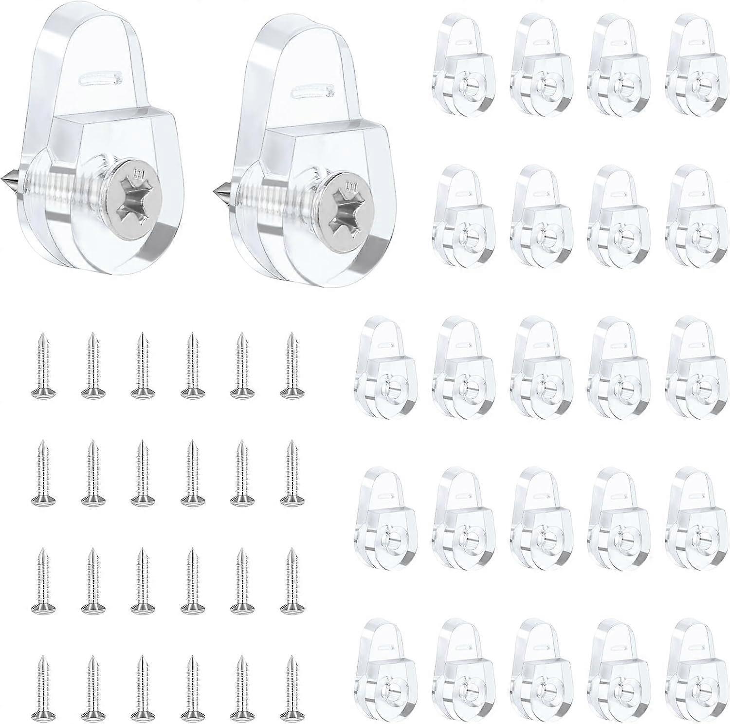 25 Pack Mirror Mounting Clips, Round Wall Mirror Hooks, Glass Fixing Clips Kit, Clear Plastic Mounting Clips with Screws for Wall and Fixed Mirror Do