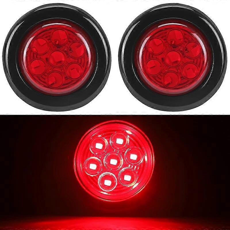 2" Round LED Side Marker Lights Flush Mount Trailer Light Rubber Ring Stop Warning Lamp For Truck Tractor Pickup Bus Lorry 12V