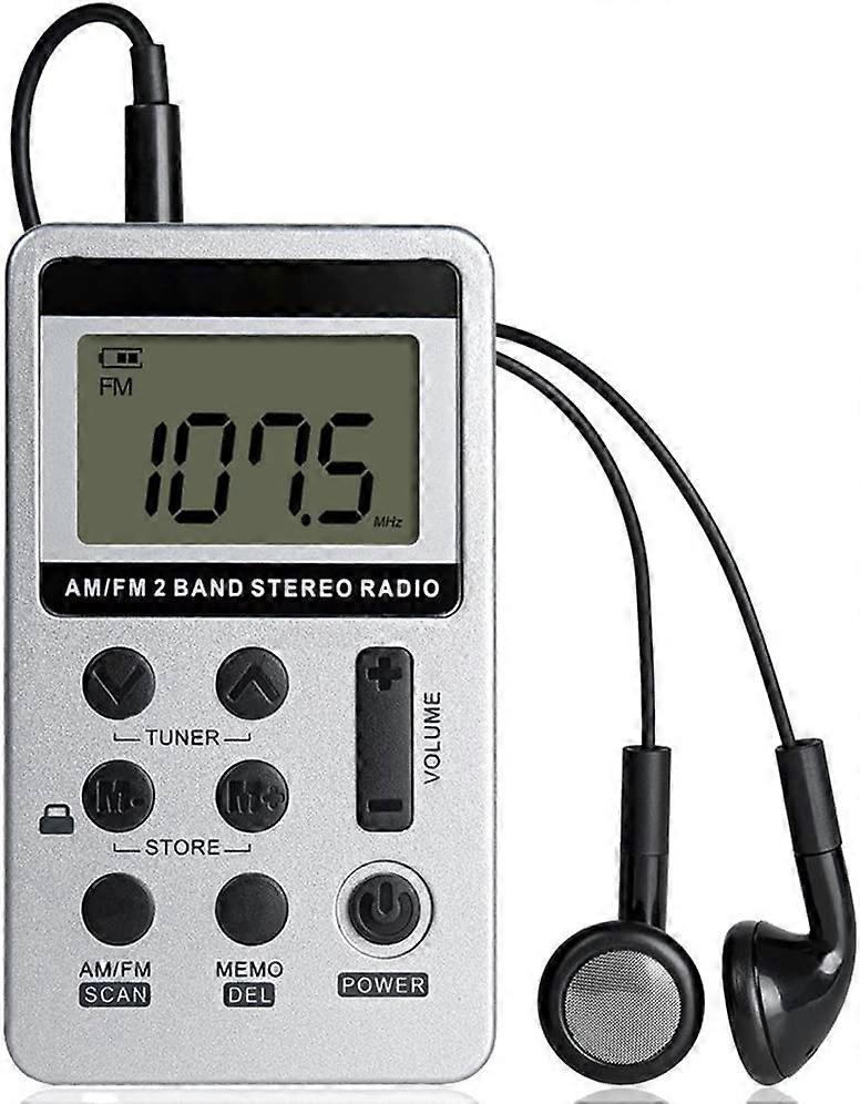 Mini Portable Stereo Radio, Rechargeable Pocket Radio DSP AM FM 2 Band Stereo Radio Digital Receiver with Earphone for Elderly, Simple to Use (White)