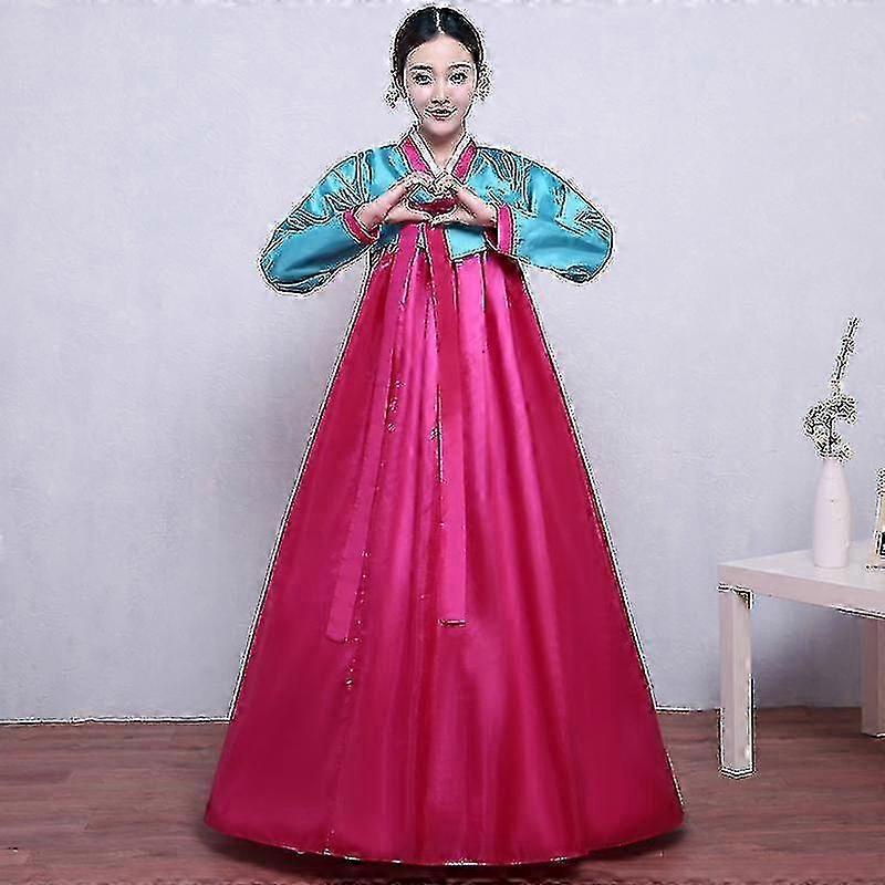 فستان هانبوك كوري تقليدي متعدد الألوان عالي الجودة، زي رقص شعبي كوري، زي حفلة تقليدي كوري