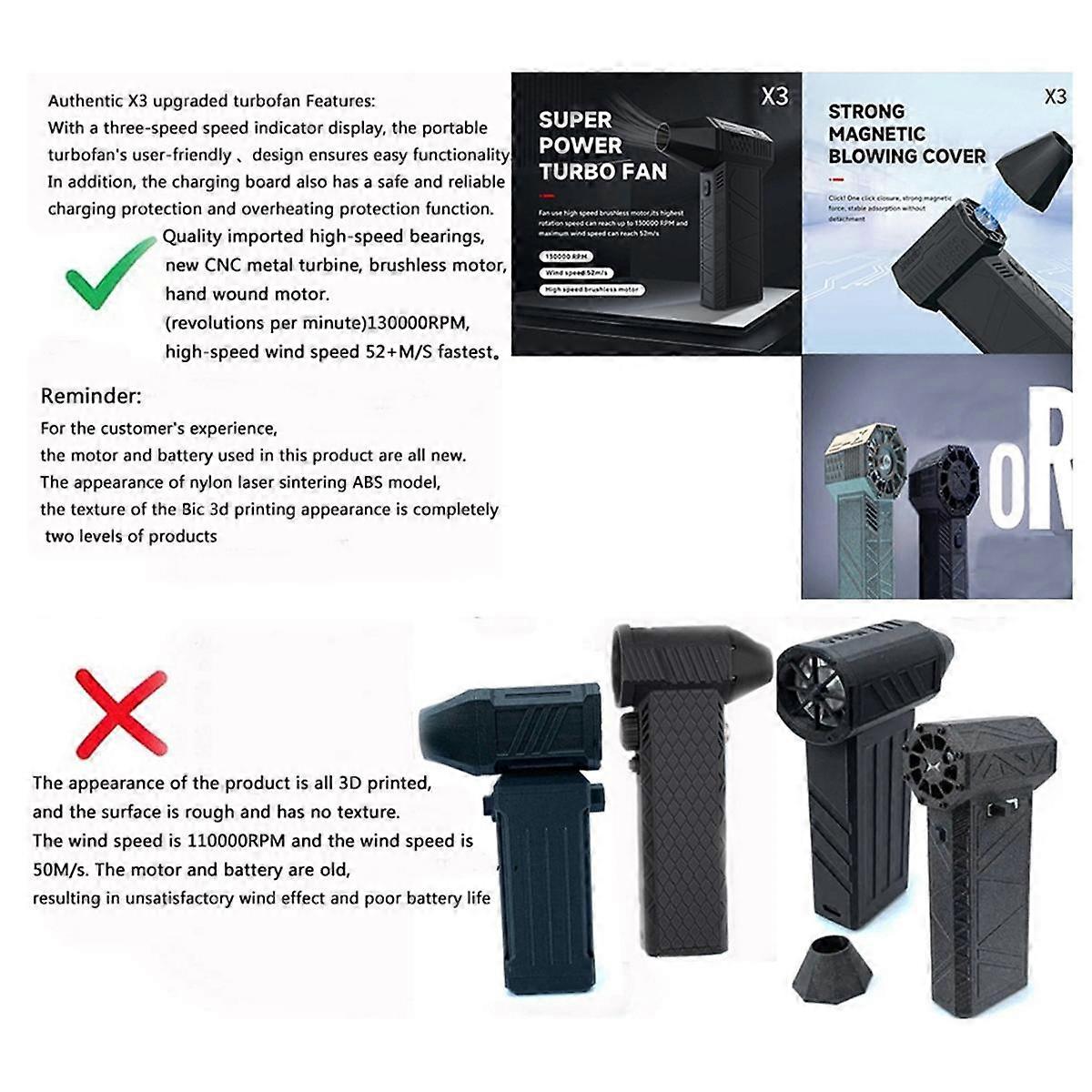 X3 Upgrade Mini Turbo Jet Fan Powerful Blower 130000R PM50+M/S 3000MAh Violent Turbo Fan for PC Key