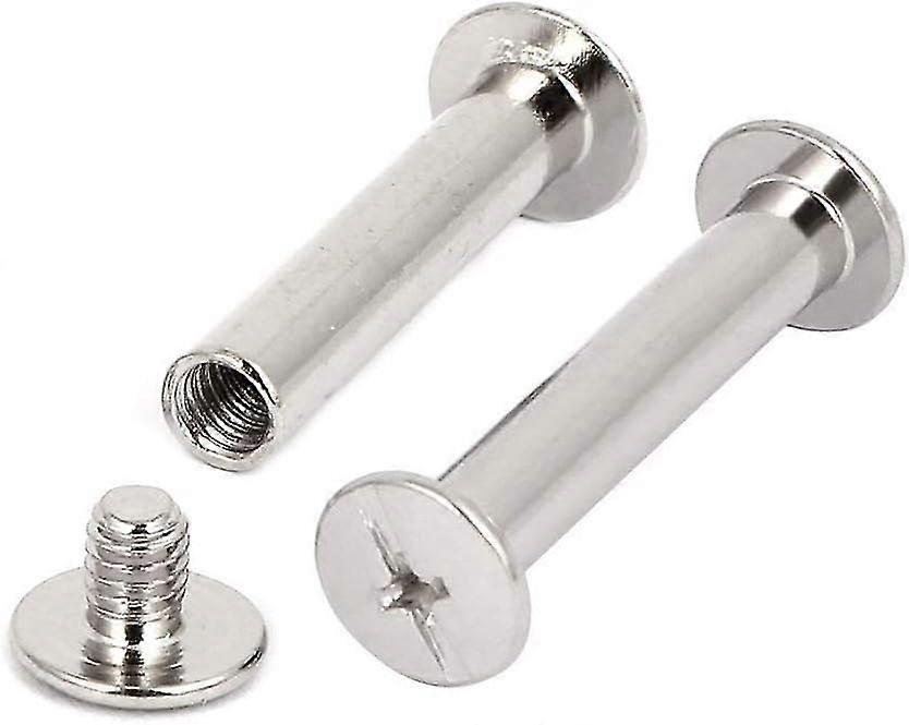 Phillips Screws, 30 Sets 5mm X 25mm Nickel Plated Chicago Binding Screws Round Cross Head Stud Screw Posts Nail Rivet Chicago Button, Silver Tone