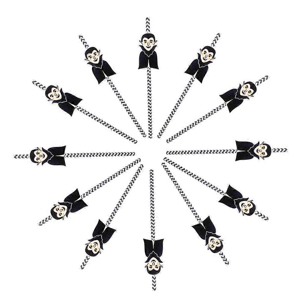 12 Pieces Halloween Paper Straws Wave Stripe Paper Drinking Straw Vampire