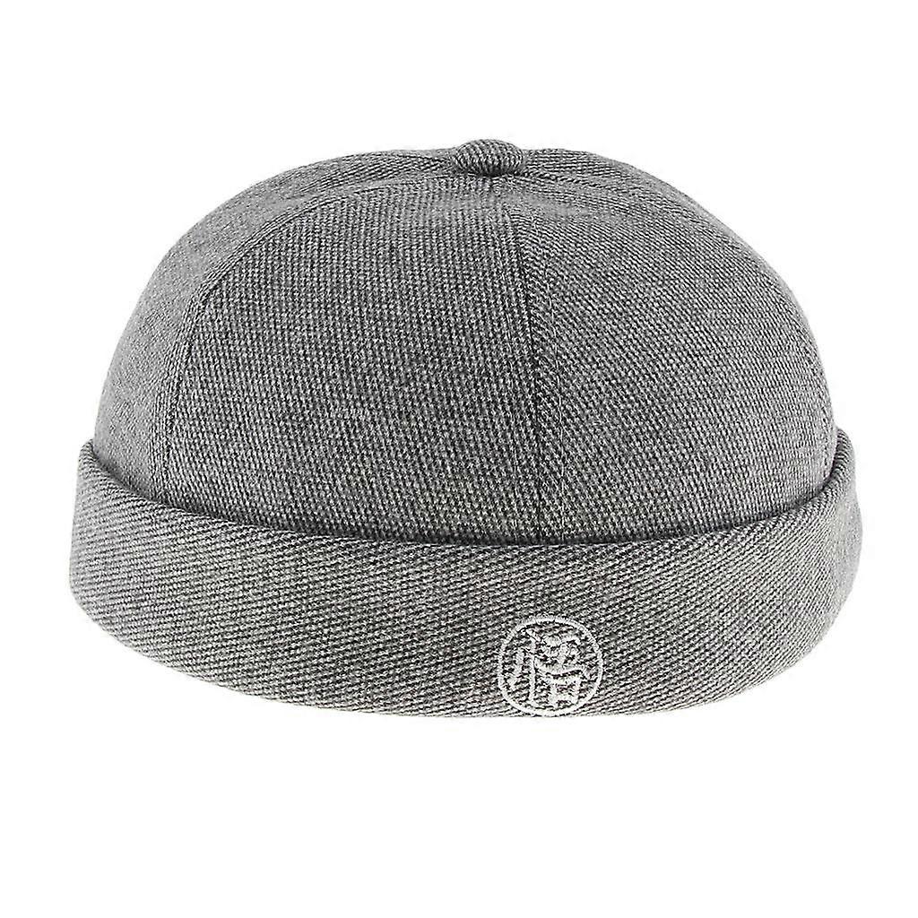 Mens Vintage Docker Hat Wool Felt Leon Beanie Cap Adjustable Light Gray