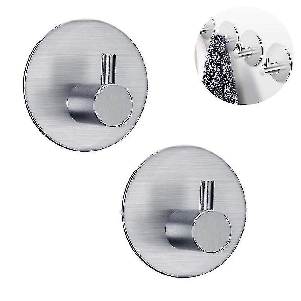 2pcs Self-adhesive Towel Hooks Wall Hooks Hangers Stainless Steel Hook Round Straight Hook Silver