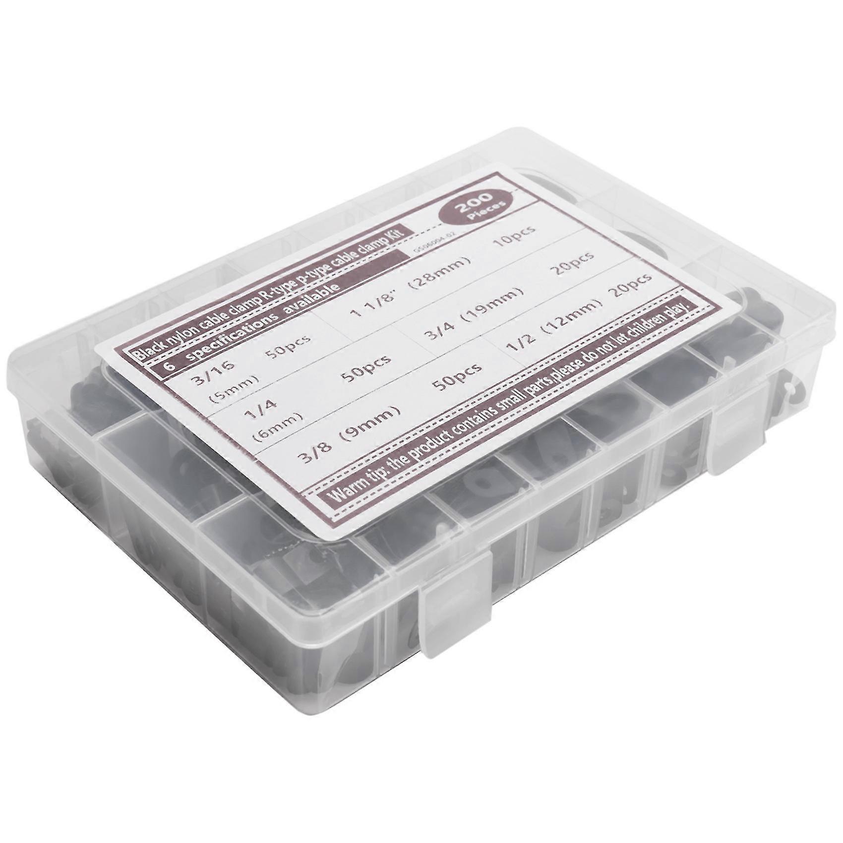 200pcs R-type P-type Cable Plastic Nylon Wire Clip Assortment Kit Hardware Tools Cable Clip Buckle