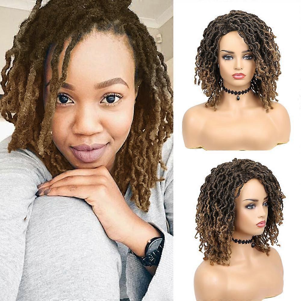 FAVE Dreadlock Curly Wig Short Synthetic Twist Natural Black /1b 30 Ombre Brown For Black Women and Men Afro Curly Hair Party