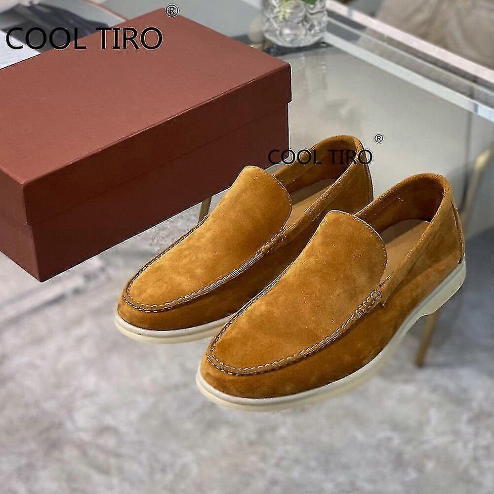 Sand ruskind mænd Loafers Casual Moccasins Summer Walk Sko Rund tå Slip-ons Flad Kørsel Dovne Beanie Sko Gentleman Dress Shoe