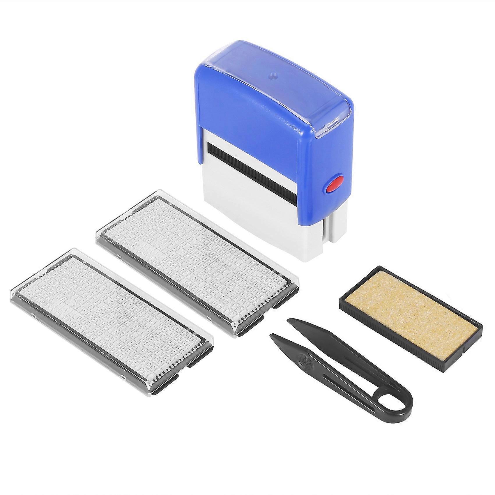 Self Inking Stamp Set Custom DIY Business Name Number Address Printing Rubber Stamp with Tweezers Kit Blue
